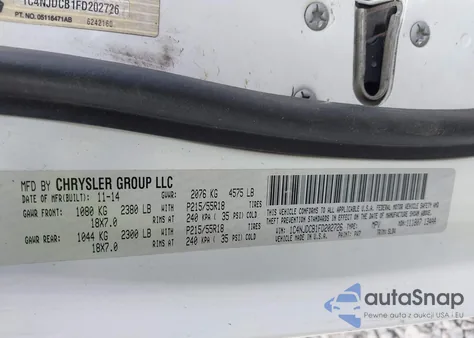 2015 Jeep Compass Limited from USA, damaged, VIN 1C4NJDCB1FD202726